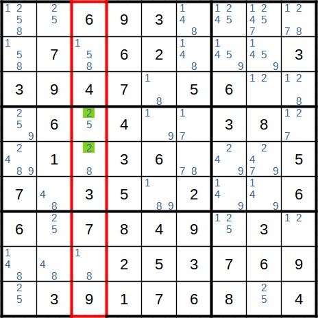 Sudoku Methode der eingeschlossenen Kandidaten Variante 2